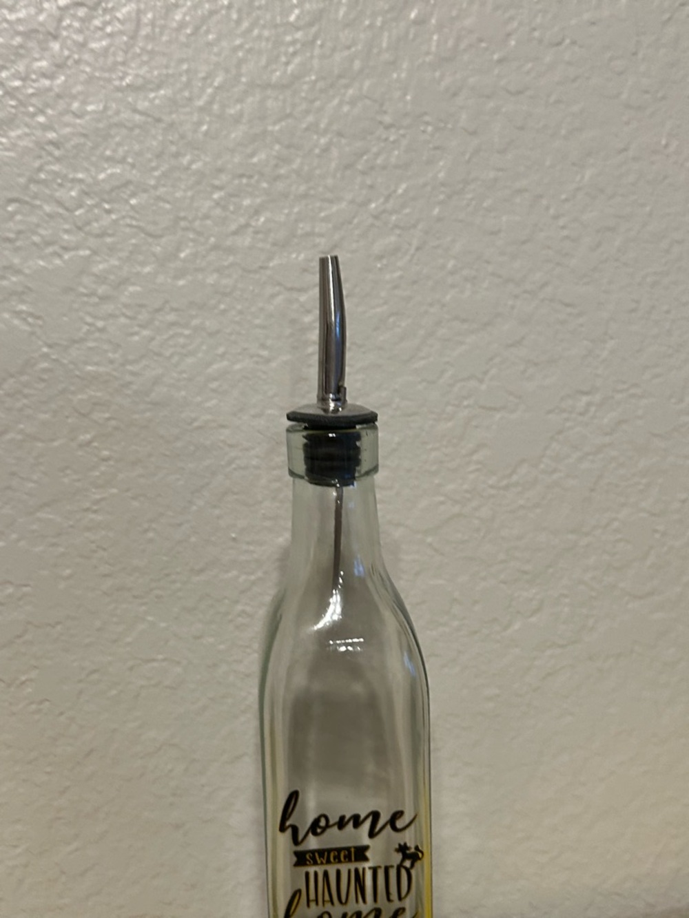 Glass Olive Oil Dispenser Bottle in Clear with Black Halloween Design - Picture 4 of 4